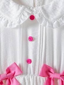 SHEIN Young Girls Pink Lace Peter Pan Collar Bow Decor Maxi Dress, Spring/Summer