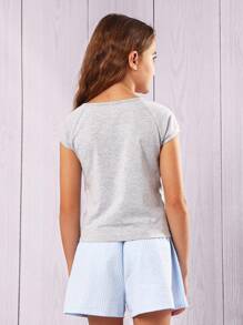 Sumwon Basic Girls Boat Neck T-Shirt Casual Summer Short Sleeve Cotton Blend Raglan Top Athletic Dance Practice Training Essential Daily Wear - Light Grey - View 3