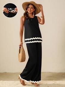 Boho Mama Maternity Two Pieces Suits,Maternity Set,Maternity Clothes - Black - View 1