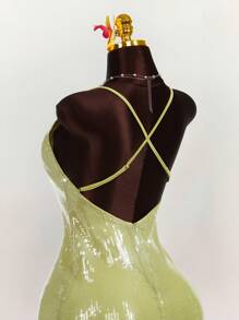 Amplova Robe de femme minimaliste et sexy à fente haute avec sequins