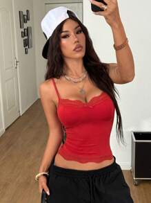 Coolane 女士春夏日常穿着基本款撞色蕾丝蝴蝶结修身背心