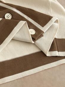 EASEVO Plus Size Men's Contrast Color Short Sleeve Front Button Casual Cardigan, For Fall, Winter