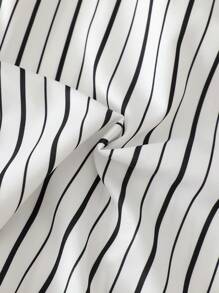 Young Boy Casual Fashionable Classic Striped Print Collared Short Sleeve Shirt With Shawl, Summer Everyday Wear