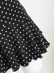 Elamini Black & White Polka Dot Backless Ruched Double Ruffle Hem Mini Dress, Elegant For Commute, Vacation, Beach, Sweet & Cute For Daily Wear, Dating, Versatile For Women In Summer - Black - View 5