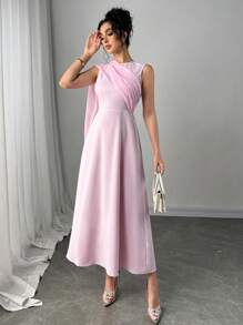 Firerie Women's Elegant Baby Pink Long Dress For Summer,Formal Slim Fairy Style Birthday Graduation Wedding Ninang Brunch Fashion Dresses - Pink - View 1