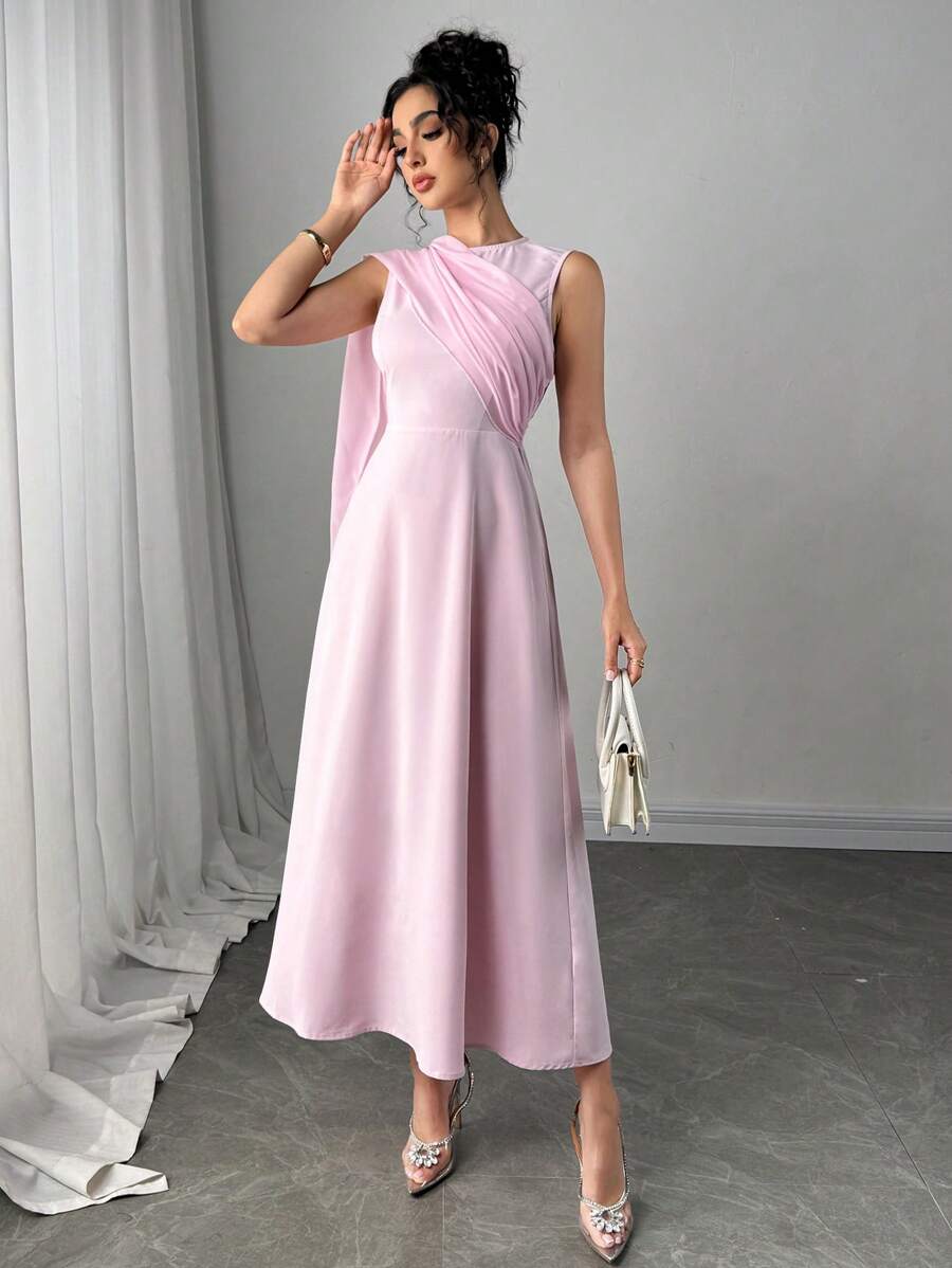 Firerie Women's Elegant Baby Pink Long Dress For Summer,Formal Slim Fairy Style Birthday Graduation Wedding Ninang Brunch Fashion Dresses - Pink - View 1