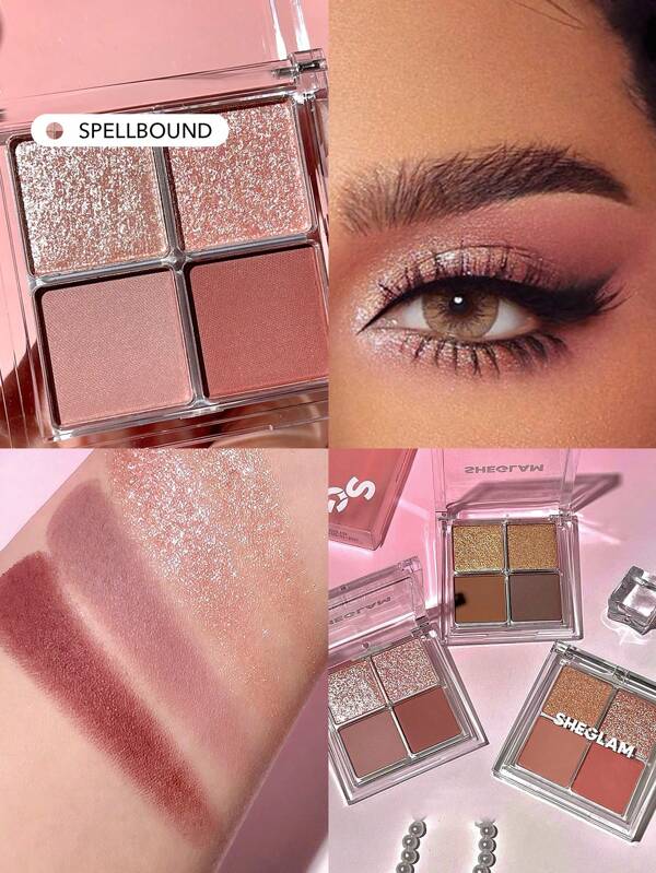 SHEGLAM ظلال العيون Cosmic Crystal Quad-Spellbound 4-Clolor Matte Glitter Eyeshadow Palette Neutral Tone Gold Rose Mauve Shine Glitter Long-Lasting Ultra Pigmented Smooth Blendable Eyeshadow Christmas Winter Brown Eyeshadow حفل التخرج عيد ميلاد عطلة صيف خريف واي تو كيه أنيق أزياء نساء مكياج مستحضرات تجميل حفلة شاطئ سفر تخييم في الهواء الطلق مدرسة حرم جامعي رحلة مهرجانات ديكور هدية هدية وردة فتاة تنكر أفضل لون سحر أجواء