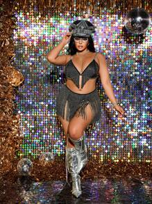 Plus Size Lingerie Set (Top & Panty) Fashionable For Summer - Black - View 5