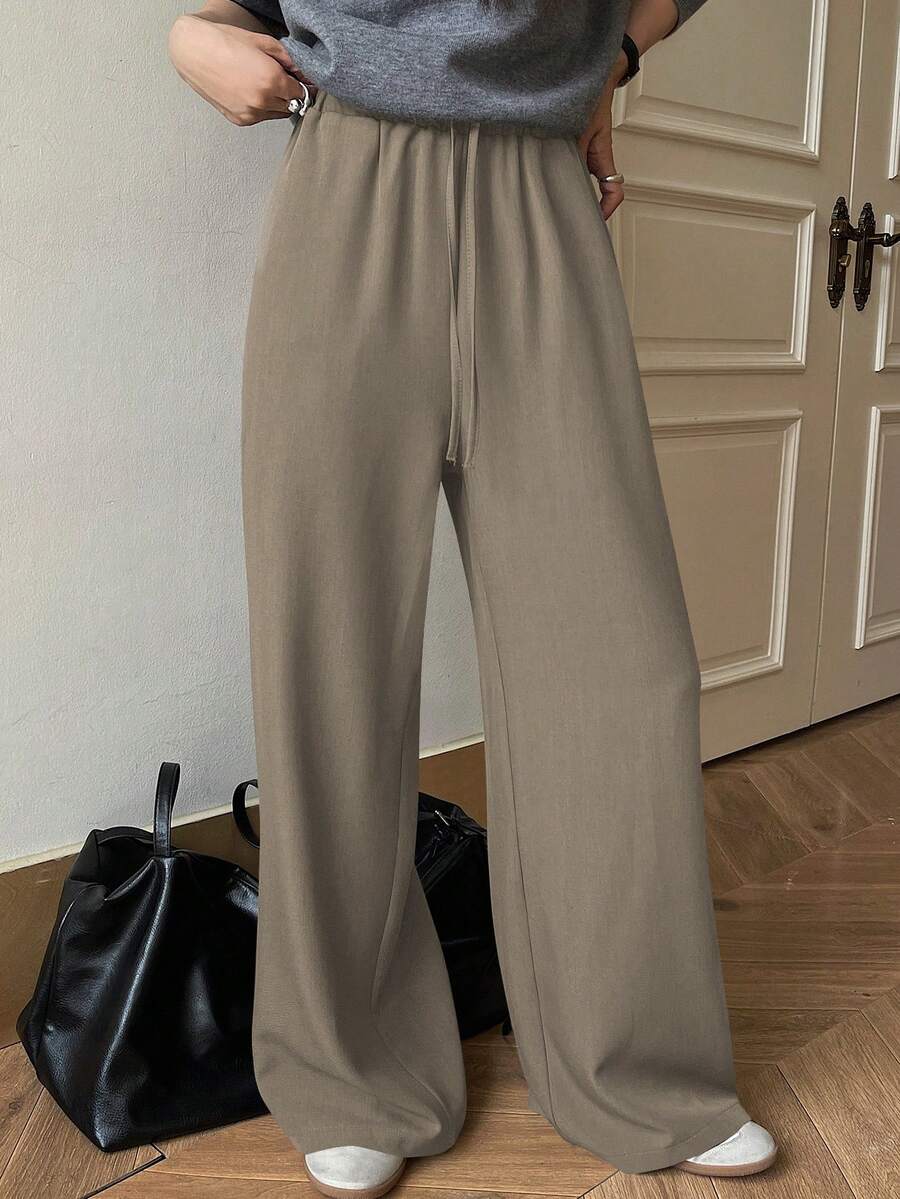 DAZY Quần ống rộng thoải mái & thể thao có dây rút ở eo, dành cho nữ mùa xuân/hè - Màu xanh Ô liu - Xem 1