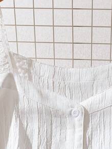 INAWLY Camisa elegante de manga larga con botones frontales, parches de encaje y unicolor para mujer