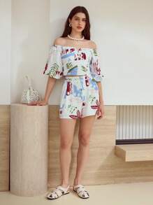 MOTF STUDIO 全身印花露肩衬衫 - 彩色 - 查看 3