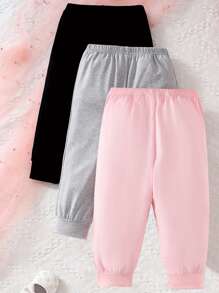 3pcs/Pack Baby Girls Letter Print Casual Pants, Summer - Multicolor - View 2