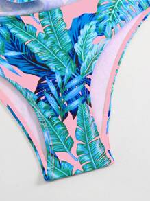 Swim Lushoire Women's Ruffle Tropical Plant Print Tankini Swimsuit Set, Vacation For Summer - Pink - View 6