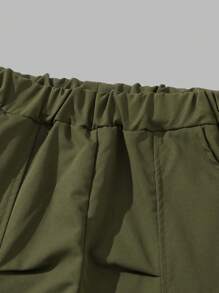 Tween Boy Solid Color Pocket Fashion Shorts, Suitable For Summer - Army Green - View 3