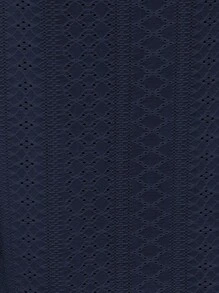 Breezaya 女士优雅纯色提花刺绣穿孔面料圆领金属装饰缺口领无袖背心 - 藏蓝色 - 查看 7