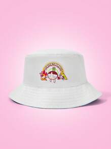 THE POWERPUFF GIRLS X SHEIN Chapeau seau réversible à imprimé tout-sur-tout, mode streetwear