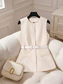 Franclia Women's High-End Elegant Commuter Fashion Waist Shirt - Apricot - View 3