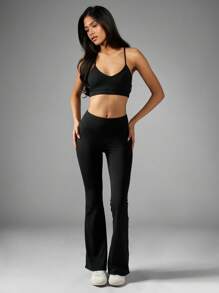 Missguided x Playboy Logo Sports Bra Gym Workout Athletic Performance Low Impact Fitness Training Yoga Running Active Wear V-Neck Cross Back Design - Black - View 4