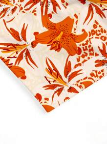 Ayrana Barboza Y2K Floral Print Cropped Halter Neck Tank Top For Women, Suitable For Beach Vacation - Orange - View 3