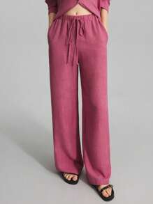 Ontre 2026 SS New Women's 2 Pieces Set, Casual Blouse & Wide Leg Pants, Daily/Beach/Brunch/Music Festival/Party Elegant Urban Chic Versatile Outfit - Hot Pink - View 4