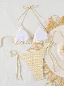 Swim Vcay Women's Shell Decor Halter Neck Bikini Set For Beach/Vacation, Summer - Coffee Brown - View 3