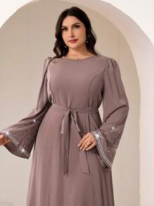 Veilorie Plus Size Women Arabic Style Simple Fashion Dress, Suitable For Summer, Modest - Coffee Brown - View 2