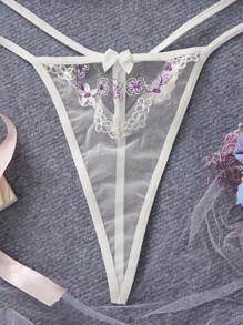 SHEIN 2 件套女士性感内衣套装，透明吊带背心文胸和内裤 - 白色 - 查看 3