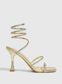 CUCCOO SZL Women's Champagne Color Strap Minimalist Square Toe Stiletto Mid Heel Elegant Casual Comfortable Slip-On Dress Pumps Suitable For Work, Dates, Parties, And Formal Occasions