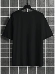 Manfinity Homme 2025 New Summer Plus Size Men's T-Shirt, Mature Casual Everyday Versatile Male Tops, Short Sleeve - Black - View 2