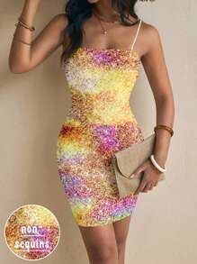 Glamance myriadwaveart Vestido mini casual, elegante y de playa para verano de mujer con patrón de degradado amarillo, apropiado para vacaciones