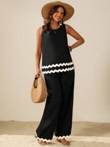 Boho Mama Maternity Two Pieces Suits,Maternity Set,Maternity Clothes - Black - View 6