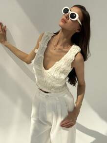 Aloruh Women's Solid Deep V-Neck Casual Vacation Tank Top, Suitable For Summer