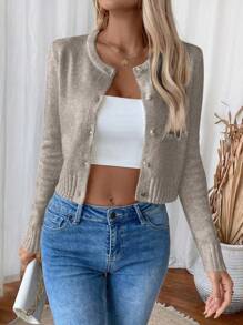 EMERY ROSE Cárdigan corto informal de un solo botonadura de manga larga y unicolor para mujer