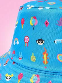 THE POWERPUFF GIRLS X SHEIN Chapeau seau réversible à imprimé tout-sur-tout, mode streetwear