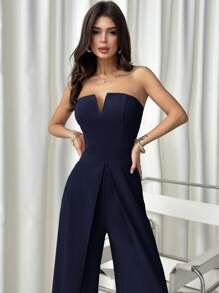 Firerie Bộ đồ liền thân bằng vải chiffon thanh lịch và lãng mạn dành cho nữ, thích hợp cho đi làm, tiệc tùng, ngày lễ, trở lại trường, hẹn hò lãng mạn và sinh nhật đám cưới, thắt eo - Màu xanh hải quân - Xem 4