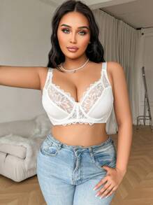 1 pièce Soutien-gorge sans fil sexy, confortable et en dentelle avec patchwork, grande taille pour femmes