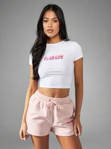 Missguided x Playboy Athletic Drawstring Shorts Loungewear High Waisted Casual ComFort Sweat Shorts Spring Summer Activewear Workout Running Gym Athleisure Bottom