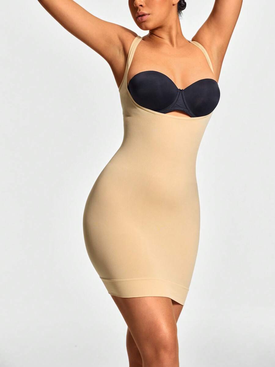 SHEIN Shape Seamless Open-Bust Shapewear Slip Dress Body Shaper Bust& Butt Lifter-Tummy Waist Thigh Control