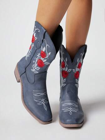Fairycore Damen neue western-gestickte Muster Spitze Zeh Cowboy Stiefel