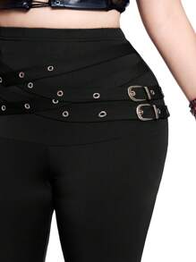 Whyspr Casual Punk Plus Size Fashion Waist Belt Decor Flared Pants - Black - View 4