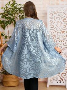 EMERY ROSE Áo khoác cardigan dáng rộng thiết kế jacquard tay 3/4 hở phía trước cỡ lớn dành cho nữ vào mùa thu/đông - Màu xanh nhạt - Xem 2