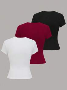 GlowEve 女士纯色圆领短袖休闲百搭T恤 - 彩色 - 查看 2