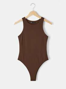 SHEIN BASICS 3pcs/Set Casual Round Neck Sleeveless Solid Color Slim Knit Bodysuit For Women