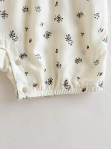 Loomiva Baby Girl Floral Print Round Neck Ruffle Hem Sleeveless Romper - Multicolor - View 6