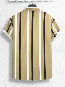 Manfinity Homme Men's Casual Striped Front Button Short Sleeve Shirt, Summer Cool Fashion Beach Nice Shirt - Multicolor - View 2