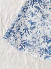 SHEIN Tween 女童度假休闲时尚碎花吊带连衣裙 - 藍色 - 查看 3