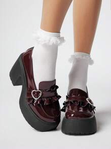 ROMWE Kawaii Zapatos Mary Jane de plataforma con puntera redonda, suela gruesa y con estilo para petite
