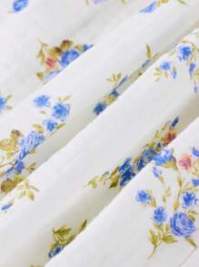 Maija Kids Maija Kids 年轻女孩复古碎花拼布杏色钩针方领长灯笼袖褶饰下摆中长休闲连衣裙，适合户外/度假/学校、春夏季、时尚百搭 - 藍色 - 查看 5