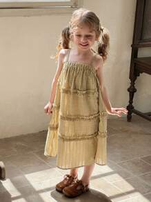 DAZY Young Girl Spaghetti Strap Fashionable Summer Dress - Yellow - View 5