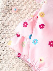 Baby Girl Ruffle Trim Ditsy Floral Bodysuit, Summer - Pink - View 6
